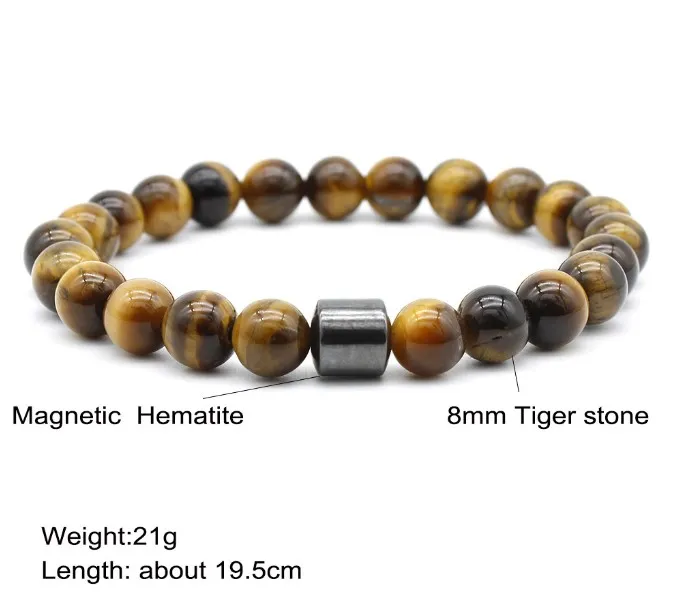Hotselgende svarte tigerøyeperler steinperler magnetisk armbånd for menn og kvinner_voghion.com