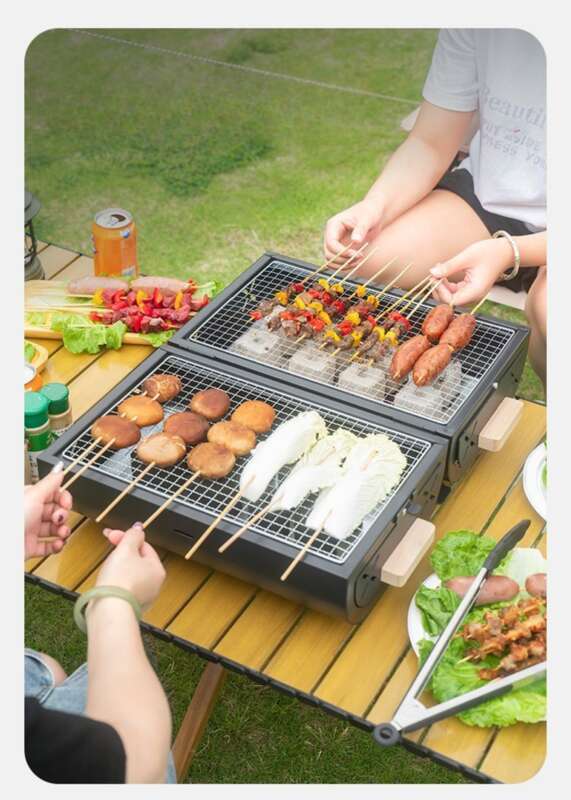 【 Sammlung von 3432 Personen 】 Grill verdickt doppelseitig Dual-Purpose Kochen im Freien Camping tragbare Barbecue Herd_voghion.com