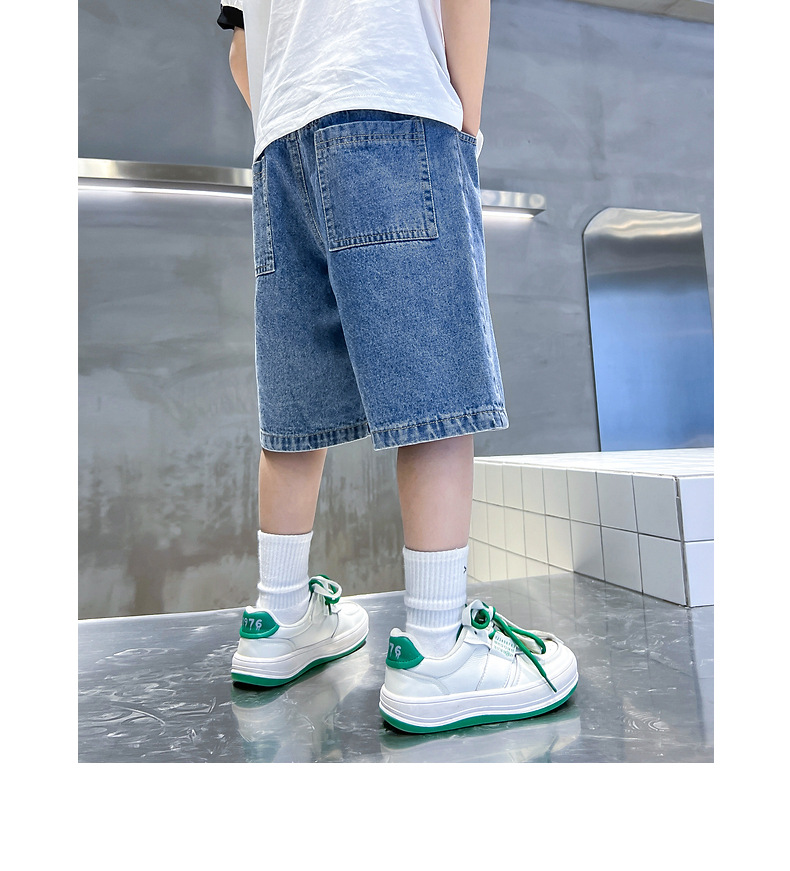 Pantaloni scurți din denim pentru băieți la modă, vara 2024, ediție coreeană nouă, la modă, mărime medie, pantaloni lungi pentru copii_voghion.com