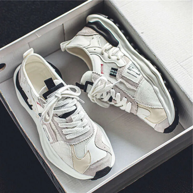 Erkek Koşu Yeni Örgü Nefes Alabilir Küt Ayakkabılar Moda Rahat Günlük Stil Spor Kalın Taban Trend Gri Ücretsiz_voghion.com