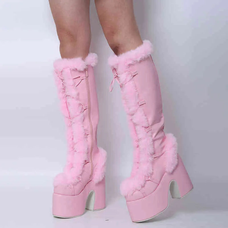 Lapolaka 2022 Fashion Waterproof Platform Heel Knee High Boots Lace Keep Warm The Winter Goth Punk Women Shoes T220915_voghion.com