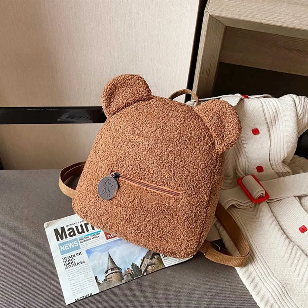 Plüsch Damentasche Herbst und Winter neue koreanische Version süßer kleiner Bär Ohr Rucksack Mädchen Eltern-Kind-Tasche-LJXC241217_voghion.com