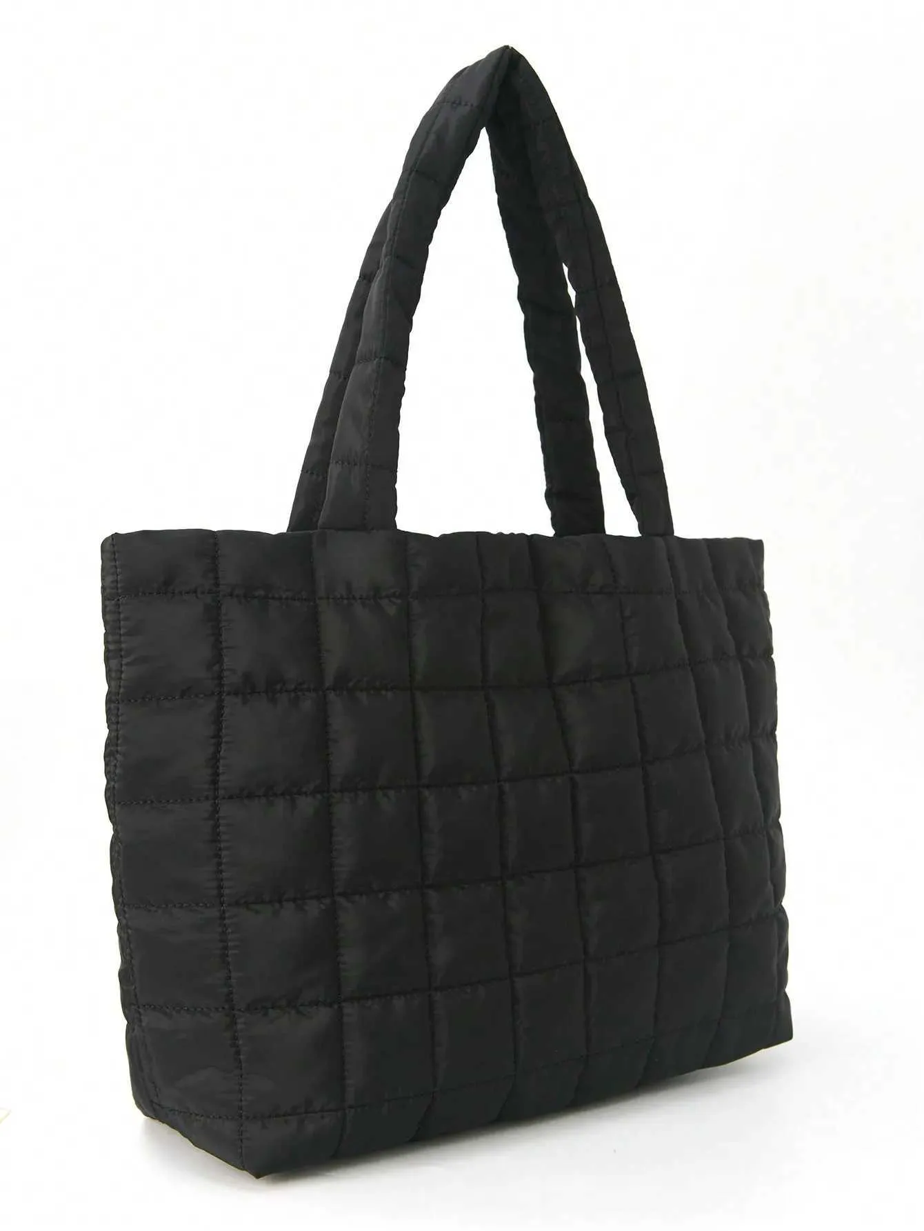 Minimalist Quilted Puffy Shoulder Bag Large Capacity Tote Bag_voghion.com
