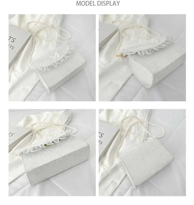 Borsa a tracolla in pizzo con cinturino in perle, elegante e semplice, con tracolla, in PU, sotto le ascelle, 2023, estate, bianca, Ba241212_voghion.com