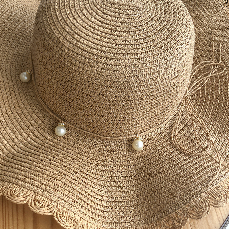 Strohhut Für Damen Sommer Mit Perlen Und Breiter Krempe_voghion.com