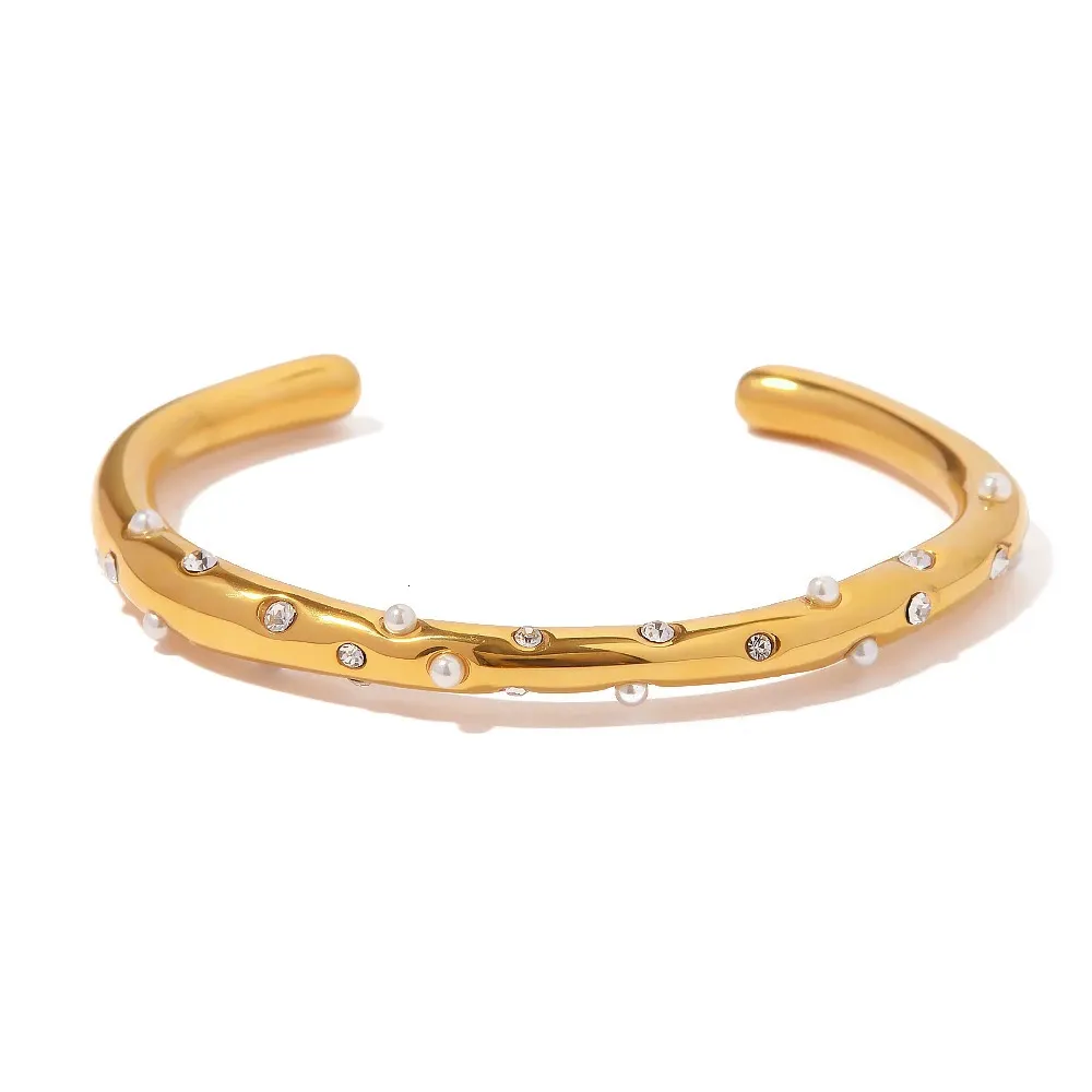 Stainless Steel Cuff Bangle Gold Plated Statement Bracelet_voghion.com