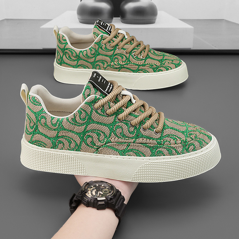 Cuishenhao Primavera 2025 Nuove scarpe da uomo basse, sportive e casual, traspiranti e versatili, in tela, con stampa e design trendy._voghion.com