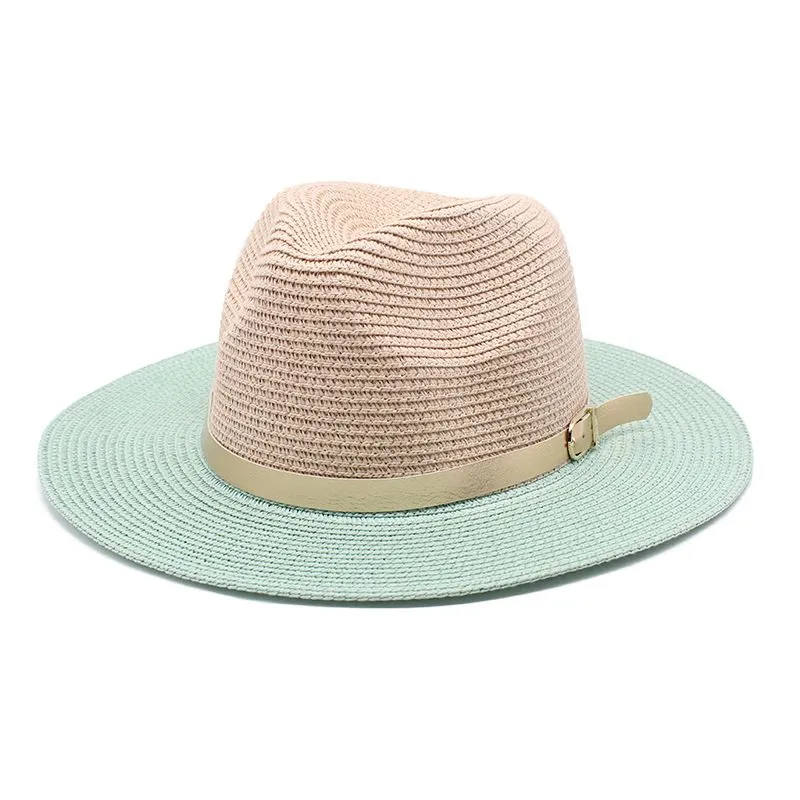Women's Panama Straw Hat Two-tone Sun Protection Summer Beach_voghion.com