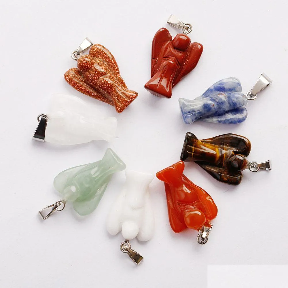 Halsketten-Anhänger, Engel-Anhänger aus Naturstein, schöne Farbmischung, Kristallanhänger, 15 x 20 mm, DIY-Schmuckherstellung für Frauen_voghion.com