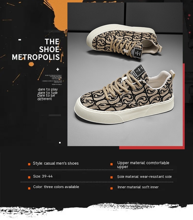 Herenschoenen Lente 2024 Nieuwe ademende canvasschoenen Trendy veelzijdige sport- en casual lage schoenen Heren bedrukte trendy schoenen_voghion.com