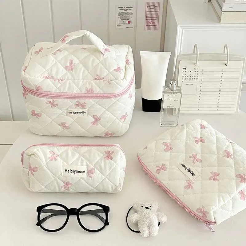 Large Capacity Makeup Bow Printing Cosmetics Sundry Portable Organizer Bag Travel Toilet Needs Y241023_voghion.com