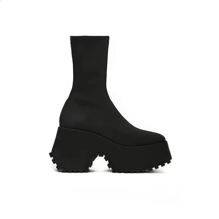 Sock Woman Hided Female Casual Shoes Autumn Wedge Lady Knitting Short Ankle Boots Platform 11 CM 240826_voghion.com