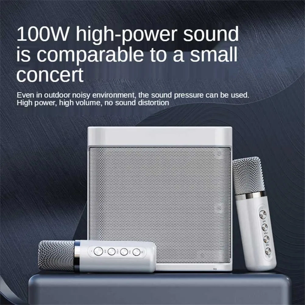 Karaoke Hine With Dual Microphones Portable Bluetooth Speaker Studio Subwoofer AUX TF Card U Disk Player Home Family_voghion.com