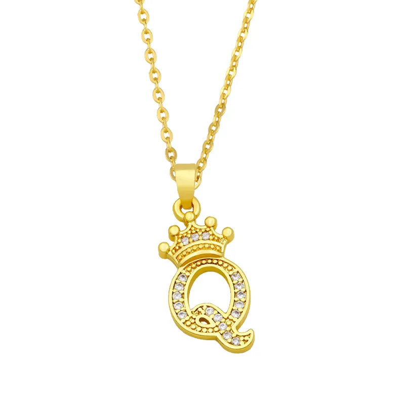 Anhänger Halsketten Mode Einfache Zirkon Krone 26 Englische Buchstaben Trendy Damen Halskette Für Mädchen Valentinstag Geschenk_voghion.com