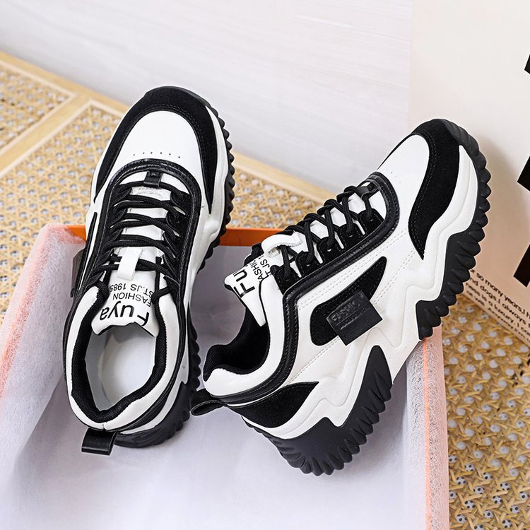 Damen Chunky Sneaker Mit Plateausohle Farbblock Schnürschuhe_voghion.com