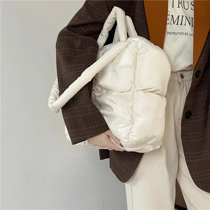 Borsa a tracolla gonfia da donna, trapuntata, in cotone spaziale, imbottita, in piuma, grande capacità, borsa a mano invernale per la spesa_voghion.com