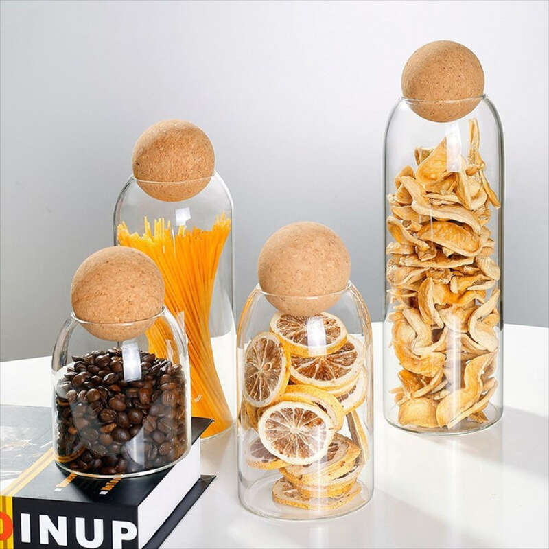 Cork Ball Stopper Bottle, Tea Glass Transparent Coffee Bean Sealed Can, Food Grade Large_voghion.com