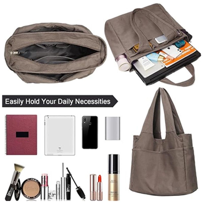 Praktische Tragetasche Damen große Umhängetasche mit Reißverschluss und Tasche für Uni Arbeit Reisen Einkaufen_voghion.com