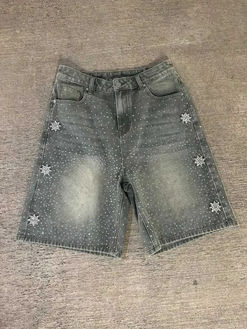 Vintage Astro Snowflake Rhinestone Denim Zwarte Baggy Gym Y2K Jeans Heren Dames Haruku Hip Hop Lage Taille Shorts X250403_voghion.com