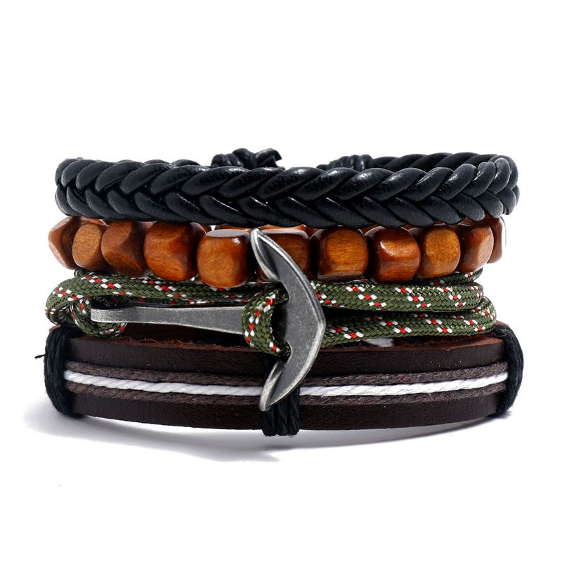 Semplice abito fai da te in pelle di mucca intrecciata da uomo e da donna multistrato combinazione Bracciale accessori_voghion.com