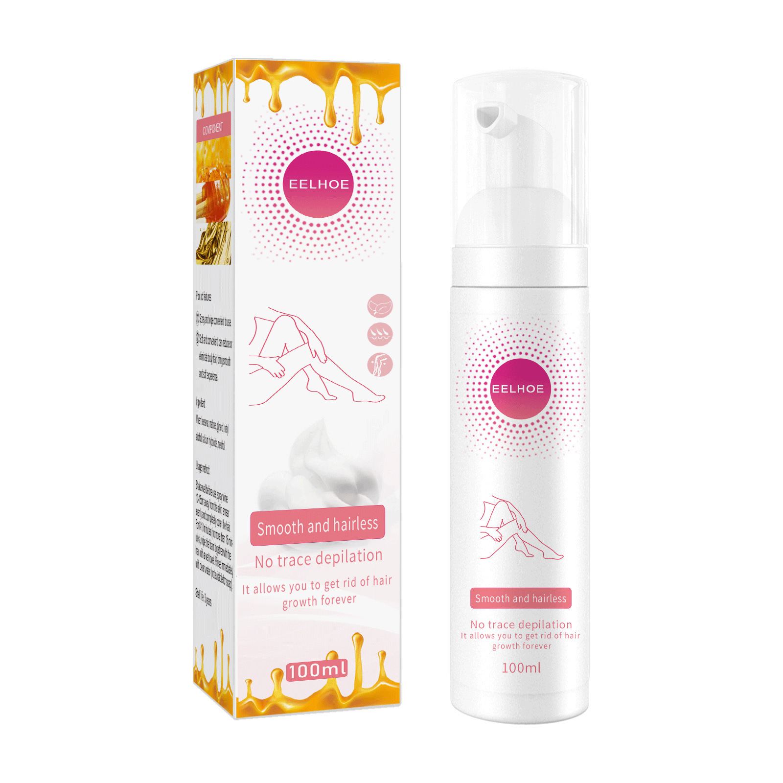 EELHOE honningmousse fjerning spray armhule ben hår fuktighetsgivende skum mild hudvennlig og ikke irriterende_voghion.com