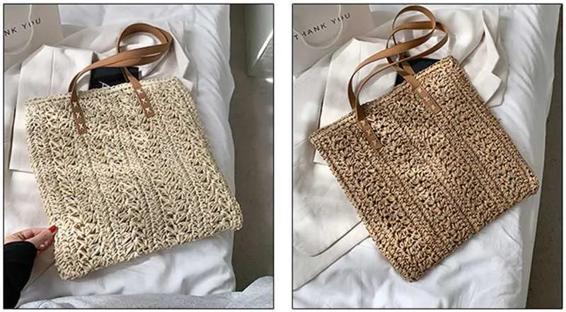 Fashion turf large capacity shoulder shopping bag womens vacation beach wallet Bohemian ragtan knitted handbag Y241011_voghion.com