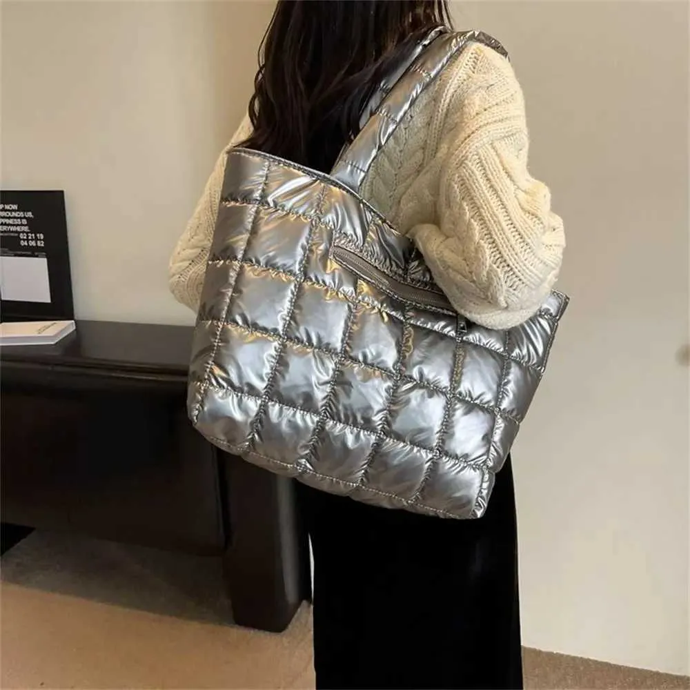 Quilted Puffy Tote Bag For Women Large Capacity Padded Shoulder_voghion.com