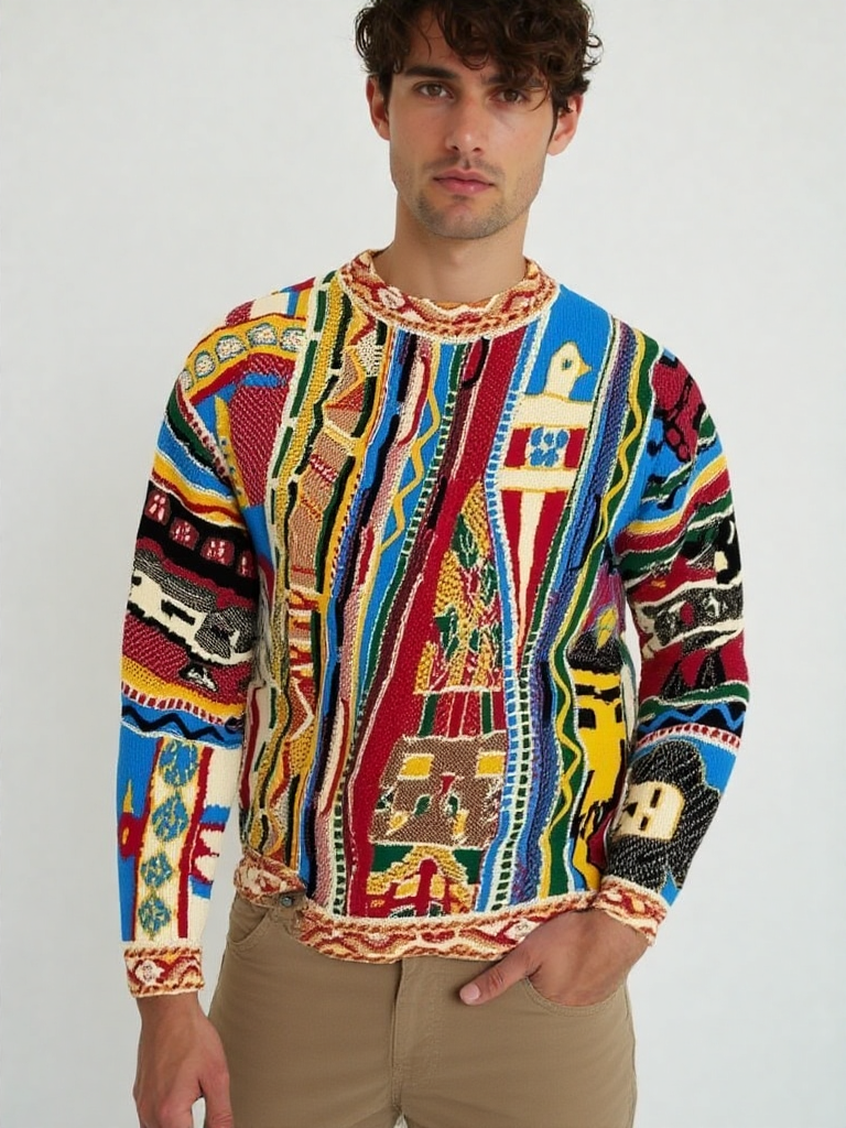 Reto Autumn 3 New Fashion Tend National Thick Casual 8 Winte Knit 3D Digital Pint Men’s Cew Neck Sweatshit