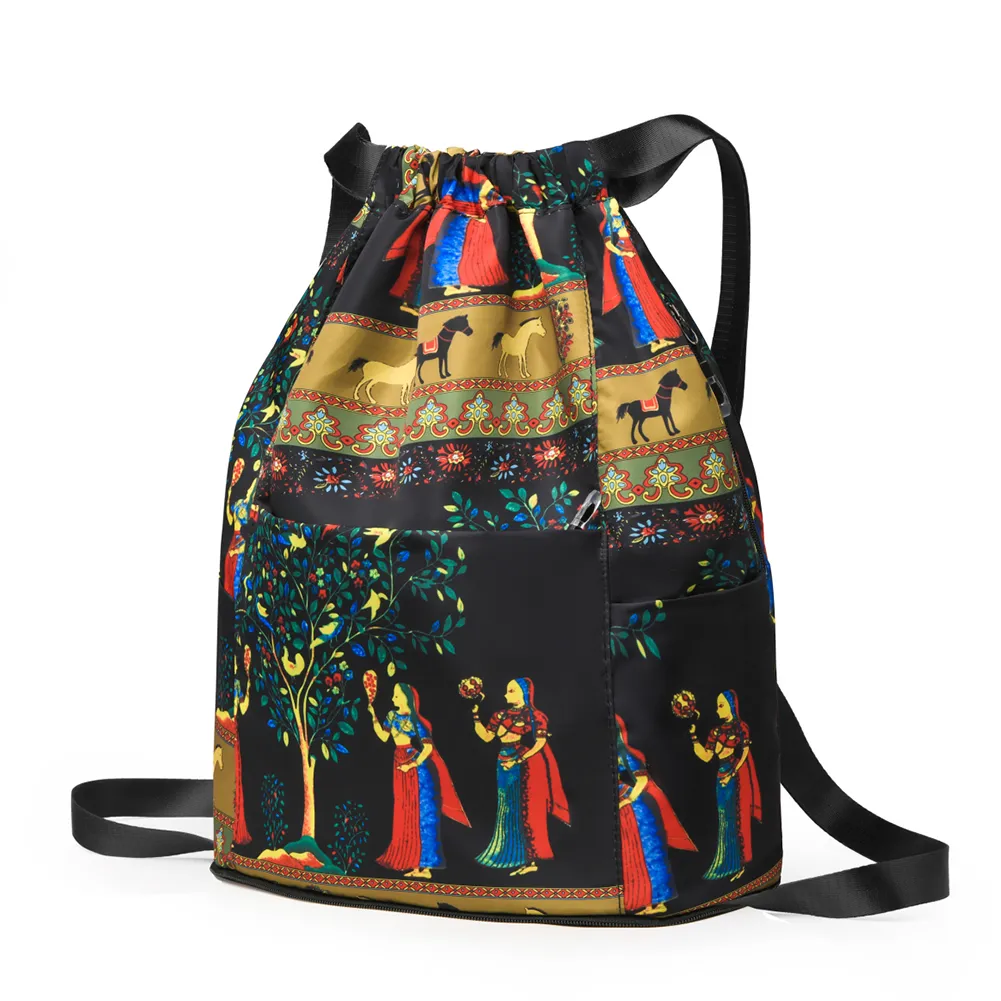 Drawstring Casual Waterproof Unisex Sports Double Shoulder Backpack Gym Dry-wet Separation Schoolbag Laptop Bookbag_voghion.com