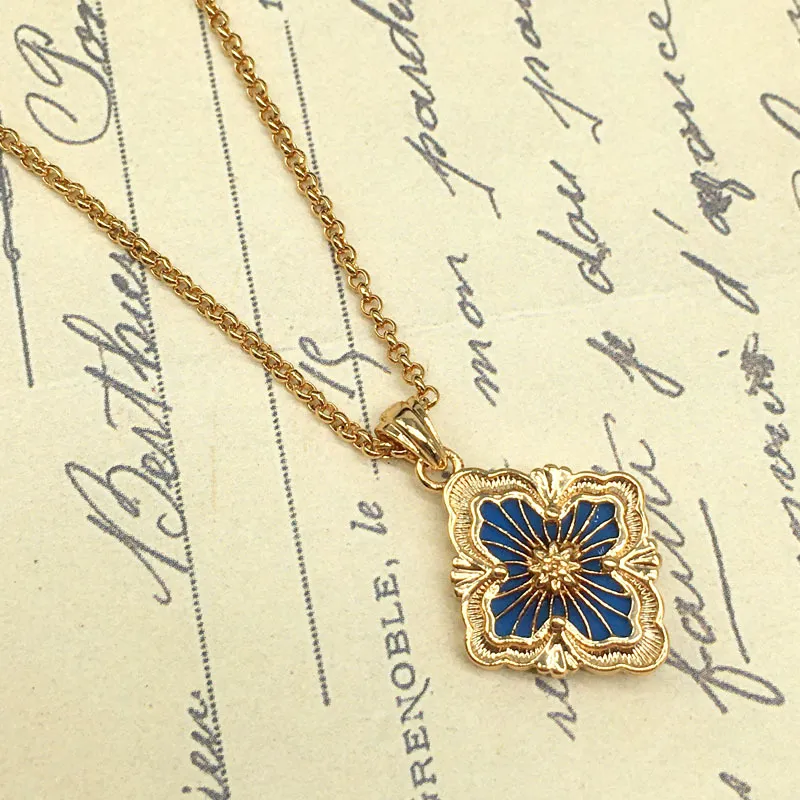 Collane con ciondolo a forma di trifoglio del marchio italiano per le donne, collana girocollo in smalto dorato vintage retrò, a doppio lato, per feste_voghion.com