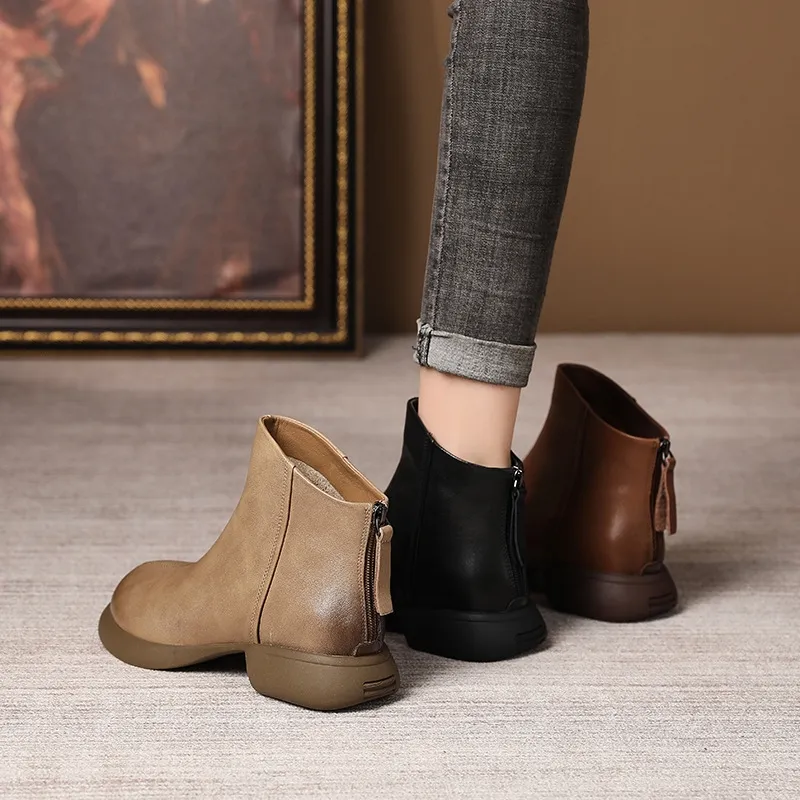 Martin Fashion Versatile Retro Western Short Autumn And Winter Back Zipper Women's Boots Soft Sole Casual_voghion.com