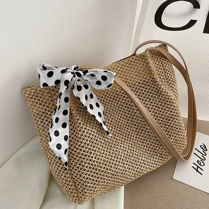 Grande borsa a tracolla estiva da spiaggia quadrata intrecciata con manico a nastro portafoglio Y241011_voghion.com