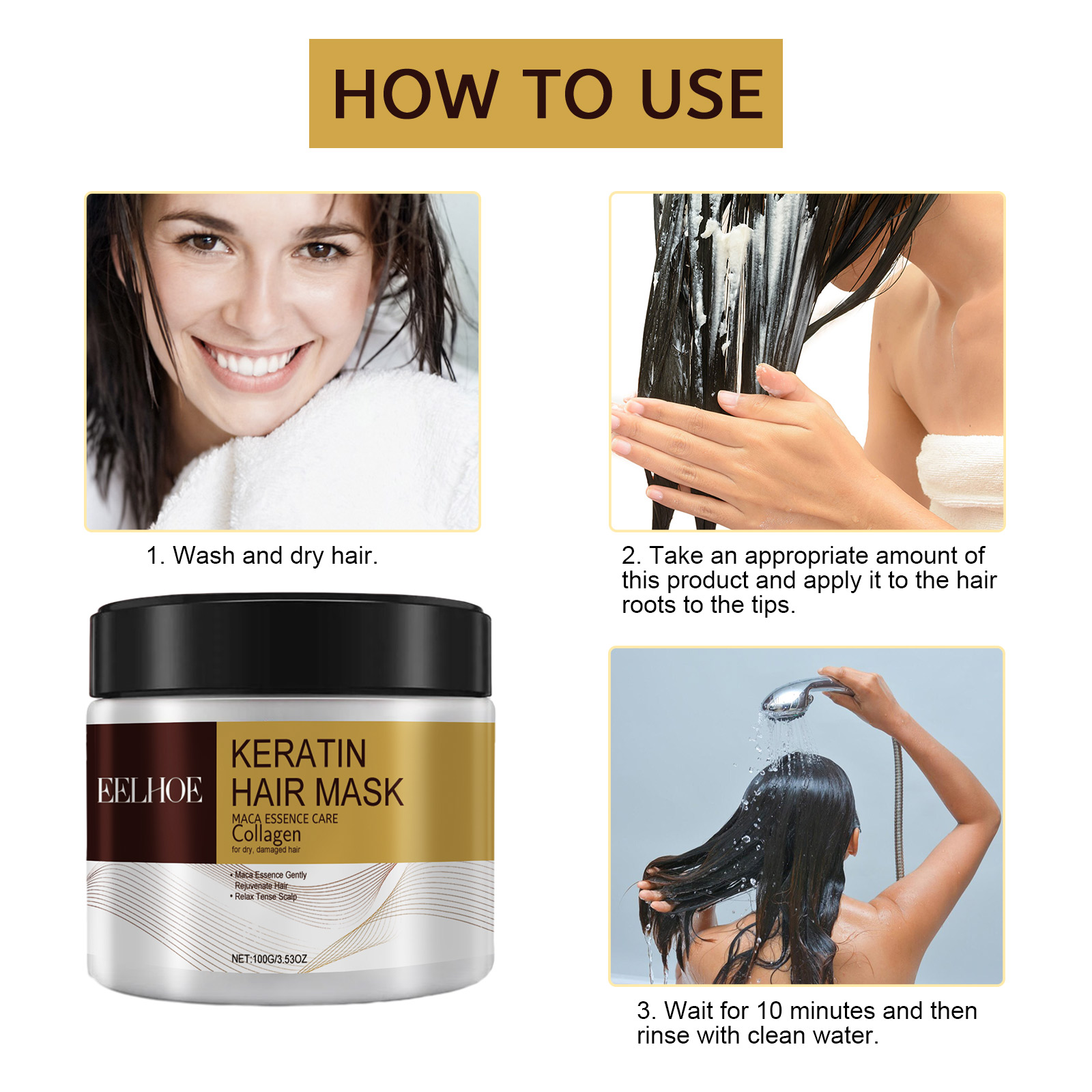 EELHOE Repair Moisturizing Hair Mask, tiefenwirksame Feuchtigkeitsmaske zur Reparatur von geschädigtem Haar, trockenem, gespaltenem Haar und verknoteten Haaren_voghion.com