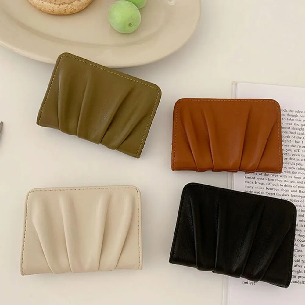 New Wrinkled Bag Anti Thief Solid Color Card Case Ultrathin PU Leather Short Purse Woman_voghion.com