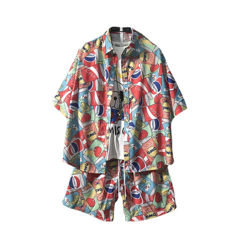 Herrenbekleidung Lässiges Hawaiihemd Shorts Sommertrend Lose Kurzarm Streetstyle Seaside Paar Strandanzug Für Männer_voghion.com