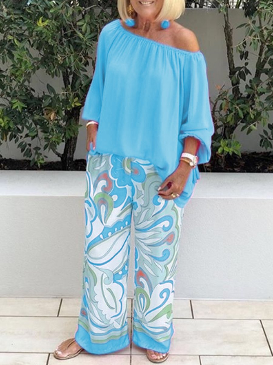 2025 New Women's Printed Pants Off-Shoulder Top Casual Set_voghion.com