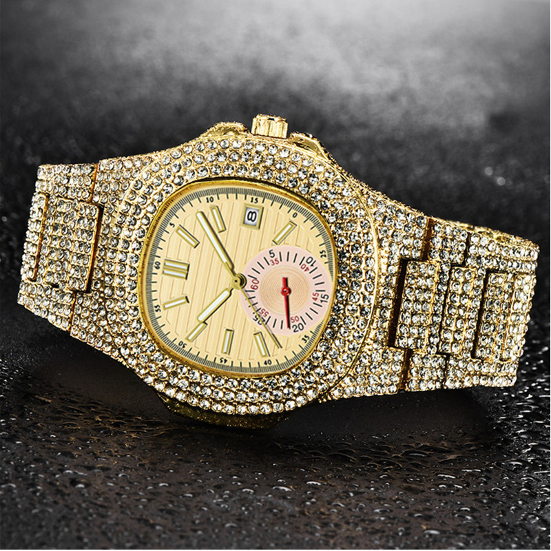 Hip Hop Set Huaqiangbei Brand Diamond Personalized Water Ghost Full Sky Star Calendar Quartz Watch Men's Edition_voghion.com