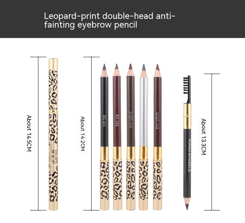 Schéinheets Leopardendruck Bleistift mat Wenkbrauepinsel Kënschtler waasserdicht a net ausschmierend Make-up Ufänger Kosmetik_voghion.com