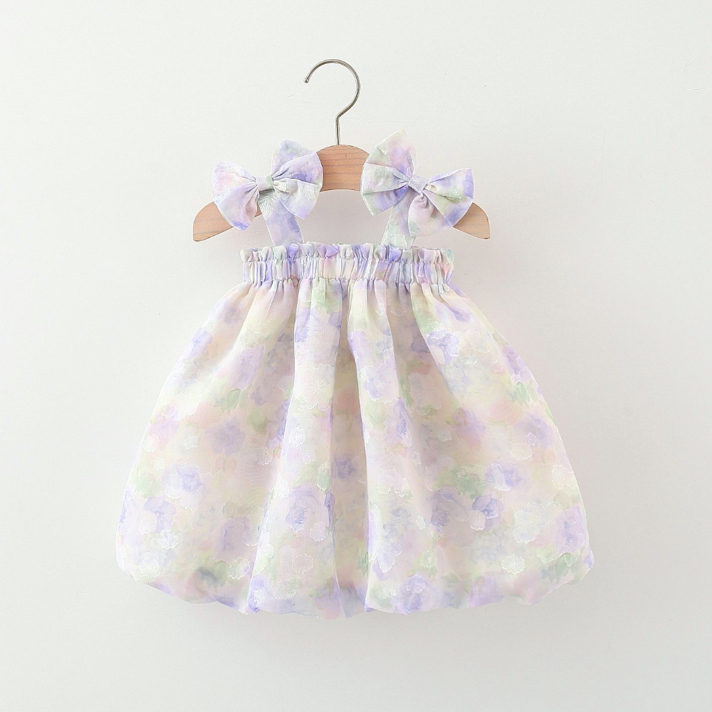 Summer New Baby Girl Dress Flower Printed Chiffon Dress Comfortable Breathable Kids Clothes_voghion.com