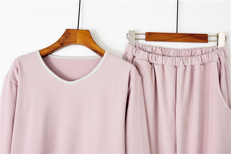 Fløjl pyjamas sæt til kvinder v-hals pullover hjemmetøj sæt_voghion.com