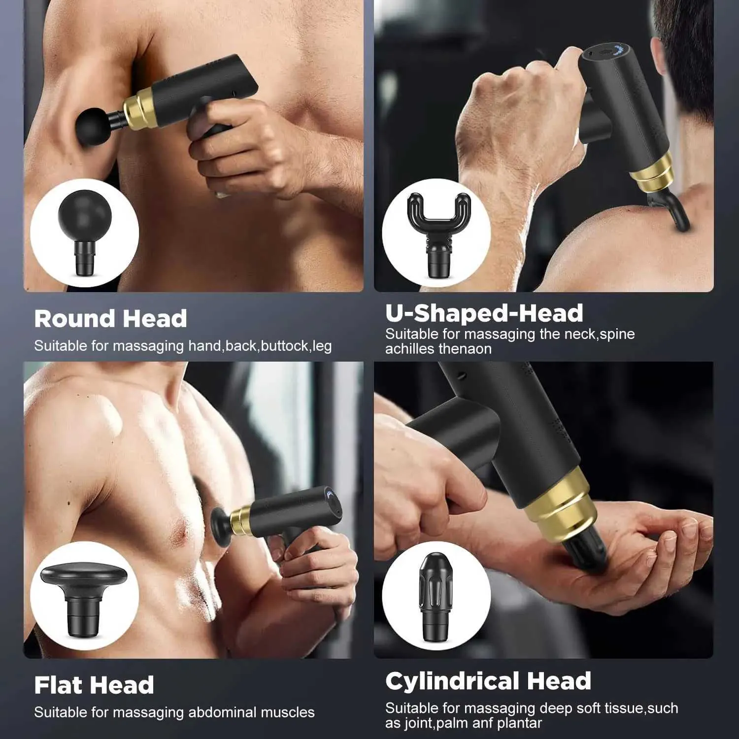 6-Speed Massage Gun - 4 Heads｜Shoulder/Leg Pain Relief_voghion.com