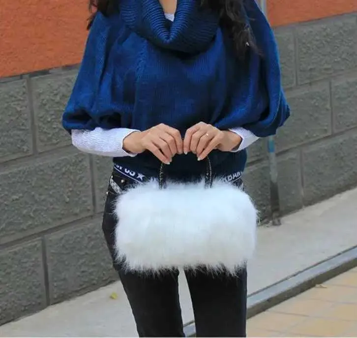 Fi Warm Artificial Rabbit Fur Handbag Designer Shoulder Plush Cross Body Bag Womens Small Wallet Winter 2019 Y241025_voghion.com