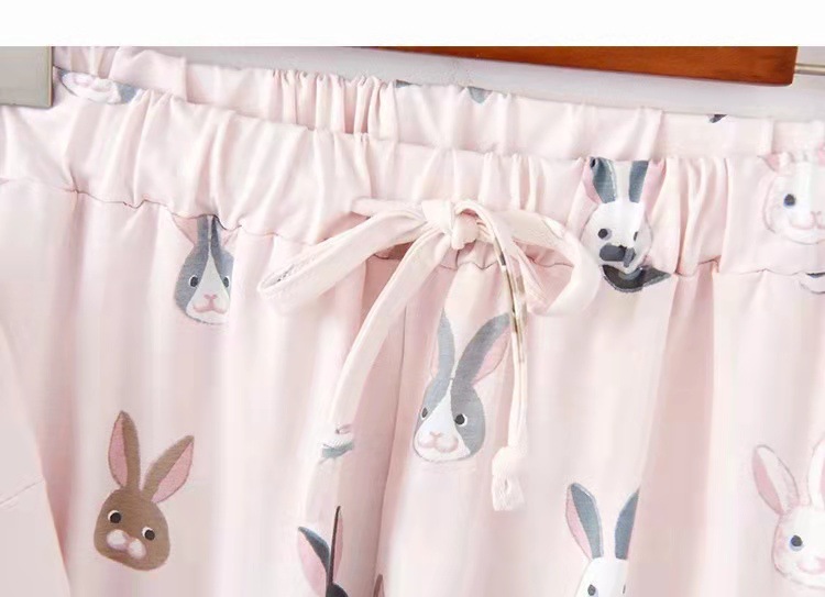 Nachtwäsche für Damen Pyjama für Damen, kurzärmelige Hose mit Cartoon-Katze und Kaninchen-Motiv, Heimanzug_voghion.com
