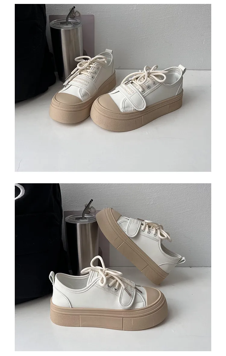 Flache Mundform, dicke Sohle, runde Zehenpartie, Low Top, Skateboarding, bequem, vielseitig, für Damen, lässig, Sport, kleine weiße Schuhe_voghion.com