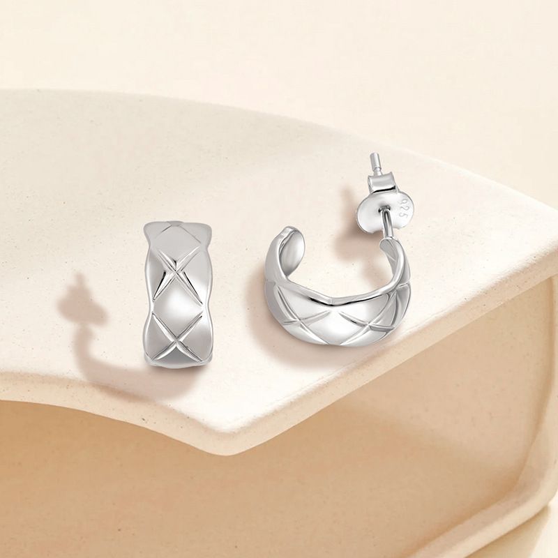 Earr Sterling Sier Internet Celebrity High End French Dia Wave Pattern Light Gold Simple Semi Circular C Shaped_voghion.com
