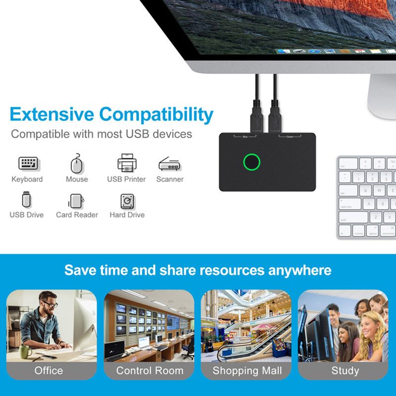 1 Set 4K HD-compatible High Speed with Indicator Light USB 2 Computers Sharing Multiple Devices Switcher Box Home Supply_voghion.com