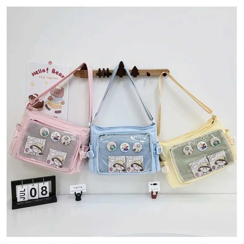 Stile preppy Candy Color Carino Spalla Anime Expo Trasparente Badge Display Messenger Bag Donne Bambola Itabag Crossbody_voghion.com