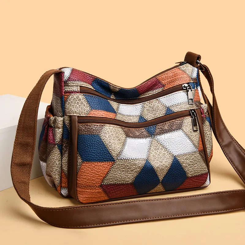 Borsa a tracolla da donna in pelle PU, borsa da donna di alta qualità, patchwork, stile nazionale, borsa a tracolla da donna_voghion.com