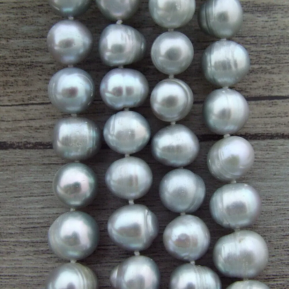 Collier de perles de culture d'eau douce colorées grises faites à la main, 4 brins de 9 à 10 mm, 51 cm, bijoux fantaisie_voghion.com