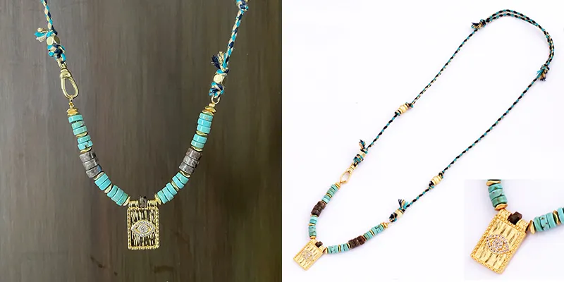 Catene Stile Multi Colore Corda Intrecciata Stella Luna Cuore Mano Occhio Collana Ciondolo Unico Mix Pietra Oro Cordino di Cotone Gioielli_voghion.com